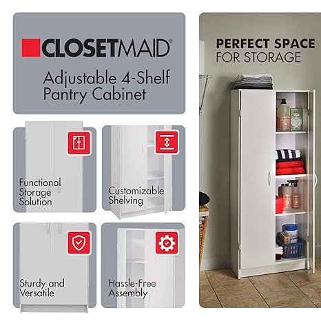 closetmaid pantry cabinet cupboard with 2 doors, adjustable shelves, standing, storage for kitchen, laundry or utility room, white closetmaid pantry cabinet cupboard with 2 doors, adjustable shelves, standing, storage for kitchen, laundry or utility room, white