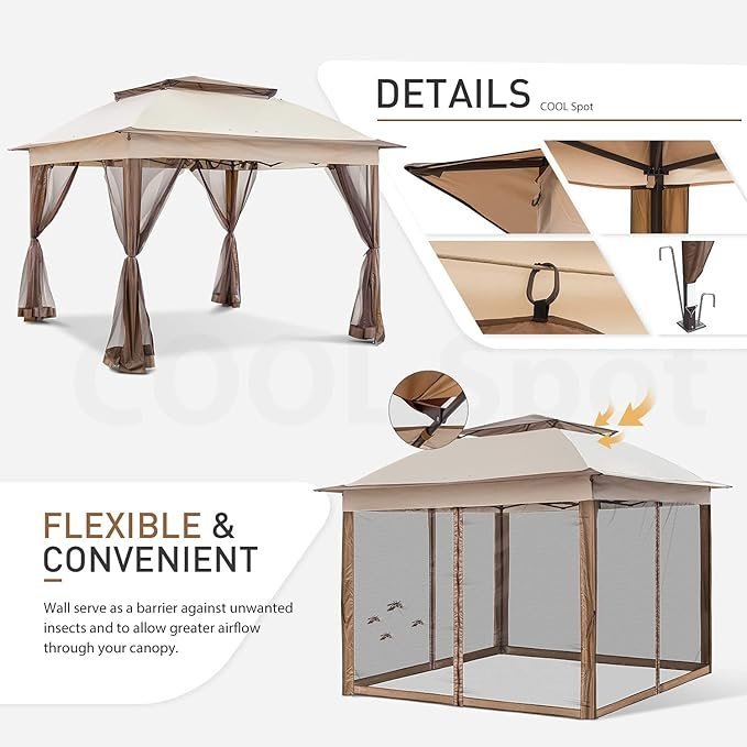 coos bay 11x11 pop up gazebo with mesh netting, instant outdoor canopy tent, water resistant shelter with upf 50+ uv protection, 121 sq ft coverage, beige coos bay 11x11 pop up gazebo with mesh netting, instant outdoor canopy tent, water resistant shelter with upf 50+ uv protection, 121 sq ft coverage, beige