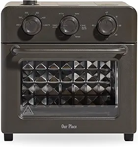 our place wonder oven | 6 in 1 stainless steel air fryer toaster oven combo with basket, rack, pan & tray | compact 13 qt countertop capacity toast, roast, bake, reheat, broil & steam | char