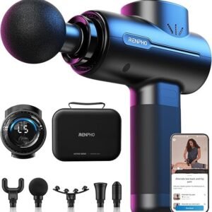 renpho active+ percussion massage gun, mothers day gifts, 5 adjustable speeds for back, neck, muscle recovery app controlled guided courses, with carry case for professional athlete, gym and travel