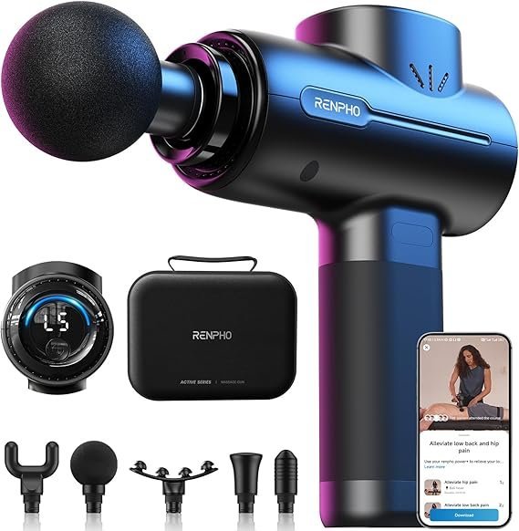 renpho active+ percussion massage gun, mothers day gifts, 5 adjustable speeds for back, neck, muscle recovery app controlled guided courses, with carry case for professional athlete, gym and travel renpho active+ percussion massage gun, mothers day gifts, 5 adjustable speeds for back, neck, muscle recovery app controlled guided courses, with carry case for professional athlete, gym and travel
