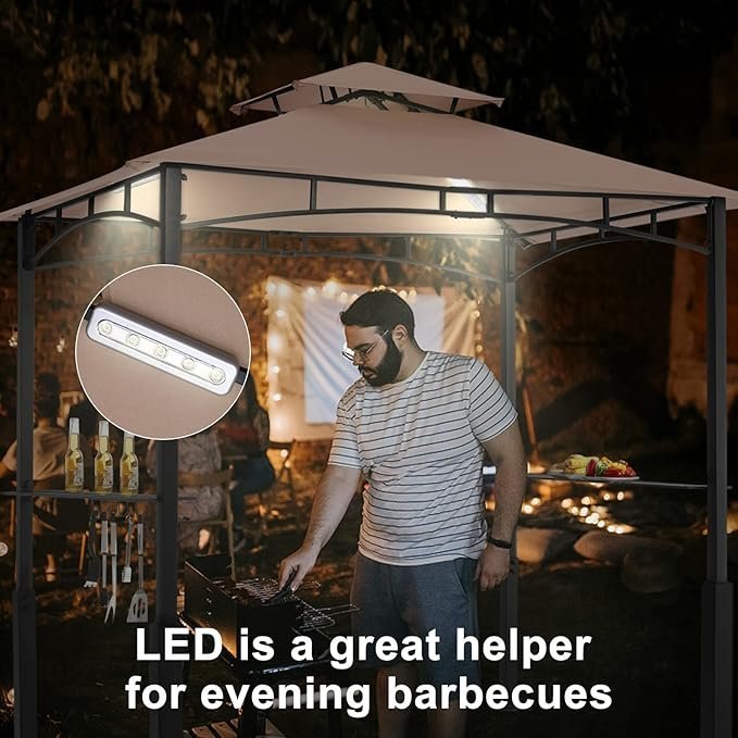 abccanopy 8x5 grill gazebo outdoor bbq canopy shelter with led light for patio backyard grilling (khaki) abccanopy 8x5 grill gazebo outdoor bbq canopy shelter with led light for patio backyard grilling (khaki)