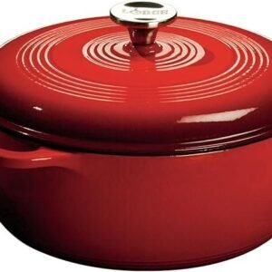 lodge essential enamel cast iron dutch oven perfect for bread baking, braising, marinating & slow cooking features moisture sealing lid & dual handles kitchen essentials 6 quarts island spice red