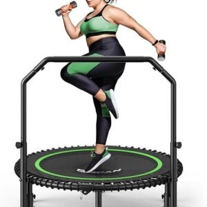bcan bt2 450/550lbs mini rebounder trampoline for adults with bar, fitness trampoline with bungees, adjustable handle, stable & quiet, indoor outdoor, whole body workout & relaxation at home 40in/48in
