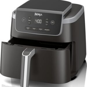 ninja air fryer with air crisp | 5 qt capacity fits up to 4lbs of fries | 4 in 1 pro air fry, roast, reheat, dehydrate | 400°f max temp | 1750 watts | w/nonstick basket & crisper plate | grey | af141