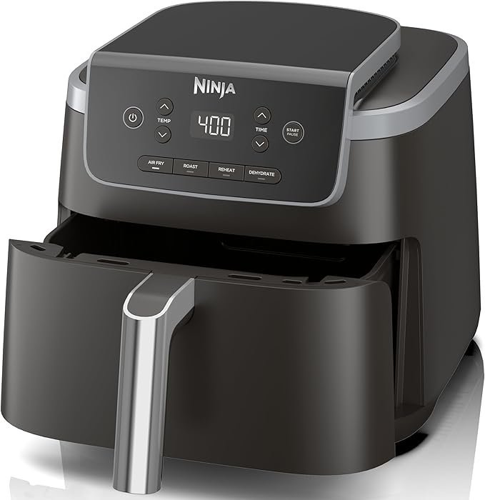 ninja air fryer with air crisp | 5 qt capacity fits up to 4lbs of fries | 4 in 1 pro air fry, roast, reheat, dehydrate | 400°f max temp | 1750 watts | w/nonstick basket & crisper plate | grey | af141 ninja air fryer with air crisp | 5 qt capacity fits up to 4lbs of fries | 4 in 1 pro air fry, roast, reheat, dehydrate | 400°f max temp | 1750 watts | w/nonstick basket & crisper plate | grey | af141