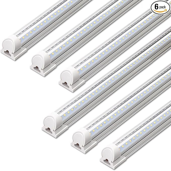 barrina led shop lights, 40w 5500lm 5000k, 4ft integrated fixture, v shape,t8 light tube, daylight white, clear cover, high output, led shop lights for garage warehouse workshop basement (pack of 6)
