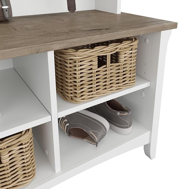 bush home salinas hall tree with shoe storage bench in shiplap gray and pure white, multi purpose home organizer, entryway solution with seating and hooks bush home salinas hall tree with shoe storage bench in shiplap gray and pure white, multi purpose home organizer, entryway solution with seating and hooks