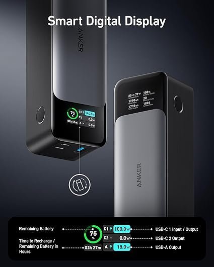 anker 737 power bank, 140w max 3 port laptop portable charger, 24,000mah, smart display, compatible with iphone 16 / 15 / 14 series, vision pro, samsung, macbook, and more anker 737 power bank, 140w max 3 port laptop portable charger, 24,000mah, smart display, compatible with iphone 16 / 15 / 14 series, vision pro, samsung, macbook, and more