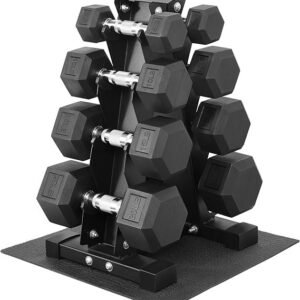 fitvids rubber coated hex dumbbell set with storage rack, 100/150/200/550 lb hand weight set with anti slip grip for home gym