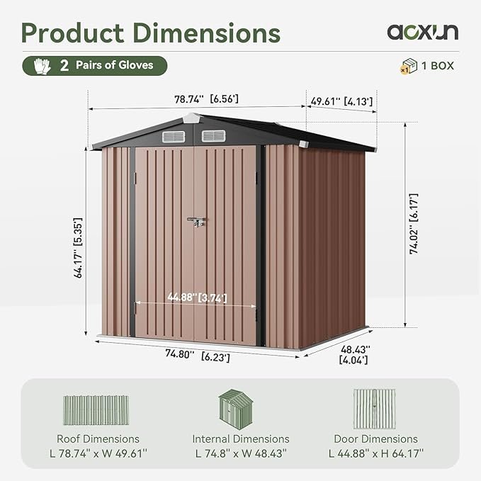 aoxun 6.2x4 ft shed outdoor storage shed with lockable doors & slooping roof metal garden tool shed for backyard, patio, poolside (brown) aoxun 6.2x4 ft shed outdoor storage shed with lockable doors & slooping roof metal garden tool shed for backyard, patio, poolside (brown)