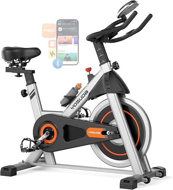 yosuda exercise bike, brake pad stationary bike for home with exclusive app, magnetic indoor cycling bike with 300 lb weight capacity, low noise, tablet holder and fitness courses for weight loss yosuda exercise bike, brake pad stationary bike for home with exclusive app, magnetic indoor cycling bike with 300 lb weight capacity, low noise, tablet holder and fitness courses for weight loss