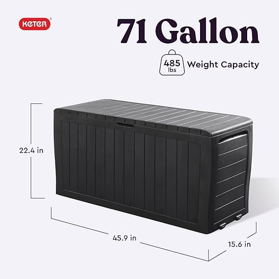 keter marvel plus 71 gallon resin deck box organization and storage for patio furniture outdoor cushions, throw pillows, garden tools and pool toys, dark grey keter marvel plus 71 gallon resin deck box organization and storage for patio furniture outdoor cushions, throw pillows, garden tools and pool toys, dark grey