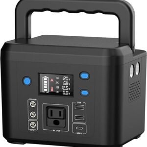 200w portable power station, powkey 120wh/33,000mah power bank with ac outlet, 110v 6 outputs solar generator external battery pack with led light for home use and outdoor camping