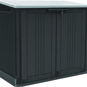 keter store it out prime 4.3 x 3.7 ft. outdoor resin storage shed with easy lift hinges, perfect for yard tools, pool floats and garden accessories, black