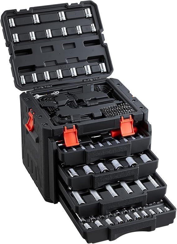 vevor mechanics tool set and socket set, 1/4" 3/8" 1/2" drive deep and standard sockets, 450 pcs sae and metric mechanic tool kit with bits, combination wrench, hex wrenches, accessories, storage case vevor mechanics tool set and socket set, 1/4" 3/8" 1/2" drive deep and standard sockets, 450 pcs sae and metric mechanic tool kit with bits, combination wrench, hex wrenches, accessories, storage case