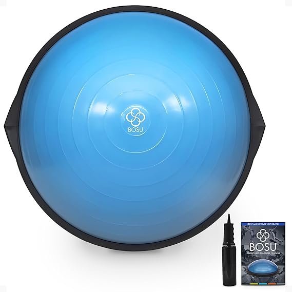 bosu balance ball exercise trainer, home gym equipment w/guided workouts & pump, 26" inflatable fitness platform for strength training, standing, balancing, and core workout bosu balance ball exercise trainer, home gym equipment w/guided workouts & pump, 26" inflatable fitness platform for strength training, standing, balancing, and core workout