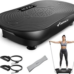 merach vibration plate exercise machine, vibrating platform for lymphatic drainage weight loss muscle activation, full body home exercise equipment with led touch screen bluetooth pull cord