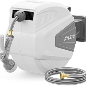 ayleid retractable garden hose reel,1/2 in x 100 ft wall mounted hose reel, with 9 function sprayer nozzle, any length lock/slow return system/wall mounted/180°swivel bracket (gray)