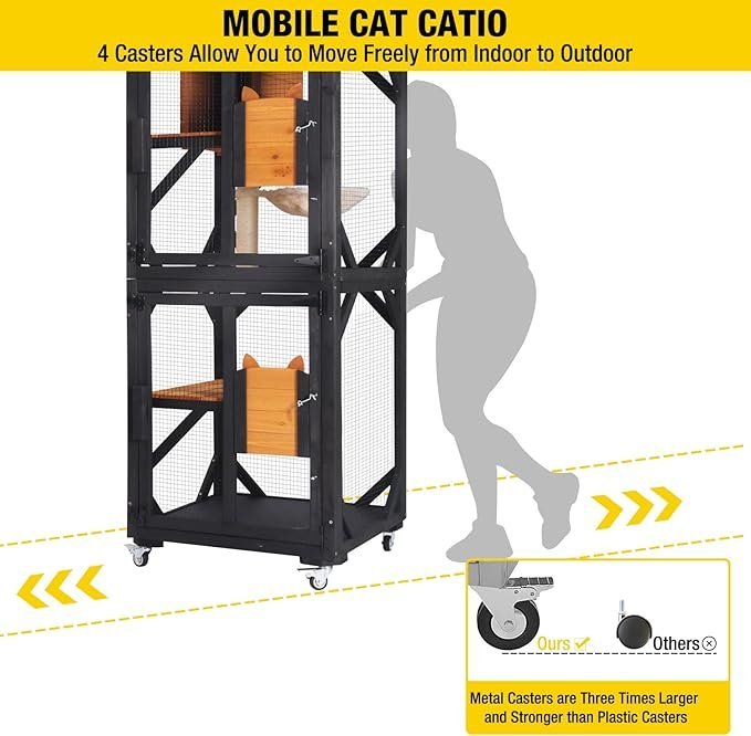 aivituvin cat house window catio outdoor cat enclosure mobile kitty shelter on wheels pet cage with resting box,hammocks,waterproof cover aivituvin cat house window catio outdoor cat enclosure mobile kitty shelter on wheels pet cage with resting box,hammocks,waterproof cover