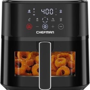 chefman air fryer – 6 qt compact airfryer for quick & easy meals, features hi fry technology for extra crisp, easy view window, touch controls with 4 presets, nonstick & dishwasher safe basket black