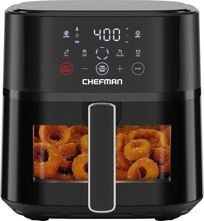 chefman air fryer – 6 qt compact airfryer for quick & easy meals, features hi fry technology for extra crisp, easy view window, touch controls with 4 presets, nonstick & dishwasher safe basket black chefman air fryer – 6 qt compact airfryer for quick & easy meals, features hi fry technology for extra crisp, easy view window, touch controls with 4 presets, nonstick & dishwasher safe basket black