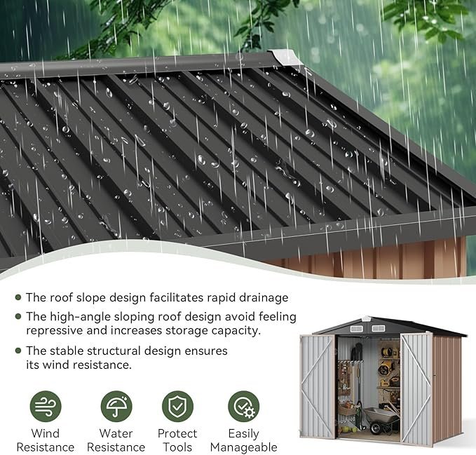 aoxun 6.2x4 ft shed outdoor storage shed with lockable doors & slooping roof metal garden tool shed for backyard, patio, poolside (brown) aoxun 6.2x4 ft shed outdoor storage shed with lockable doors & slooping roof metal garden tool shed for backyard, patio, poolside (brown)