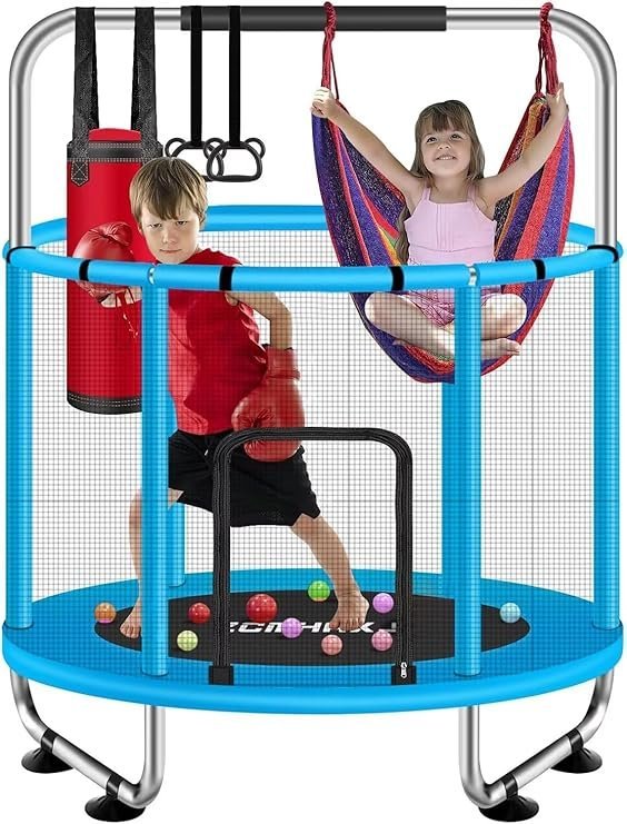 zcmhaxj 55" trampoline for kids with enclosure, 440lbs capacity indoor & outdoor toddler trampoline with adjustable gymnastics bar & toys, for boys & girls zcmhaxj 55" trampoline for kids with enclosure, 440lbs capacity indoor & outdoor toddler trampoline with adjustable gymnastics bar & toys, for boys & girls