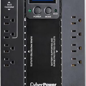 cyberpower ec850lcd ecologic ups battery backup and surge protector, 850va/510w, 12 outlets, eco mode, compact, ul certified