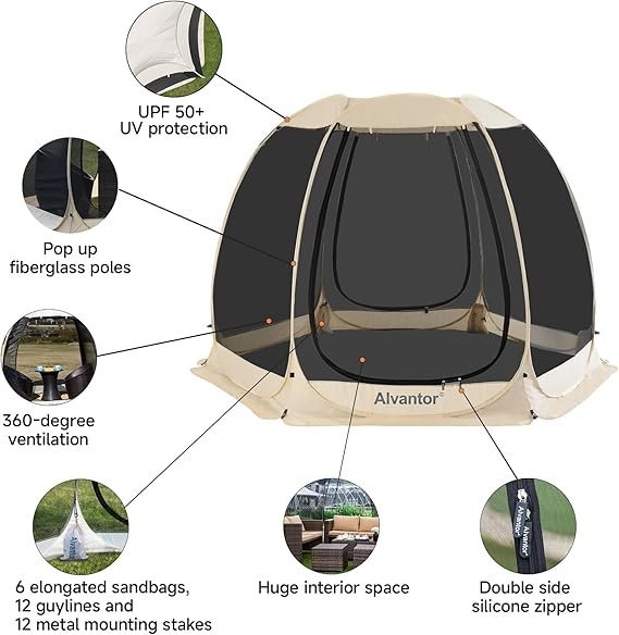 alvantor pop up screen house gazebo with mosquito netting, instant uv resistant sun shelter for patio & backyard, portable canopy tent for 2 10 person alvantor pop up screen house gazebo with mosquito netting, instant uv resistant sun shelter for patio & backyard, portable canopy tent for 2 10 person
