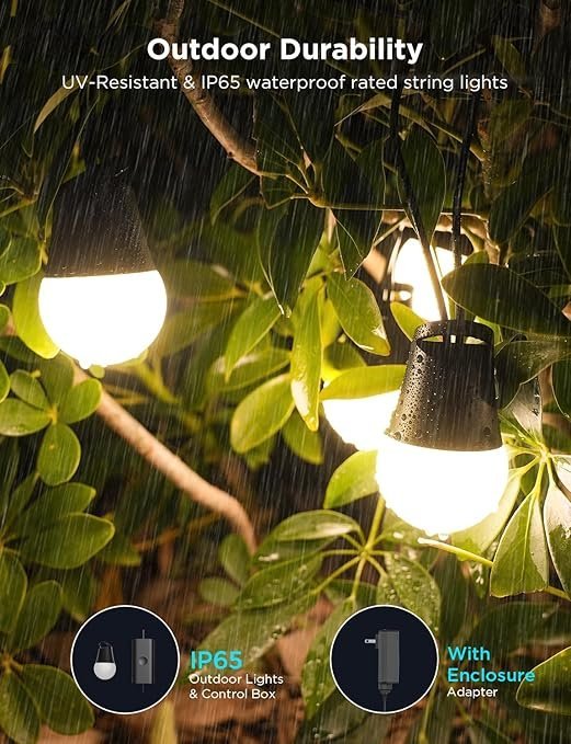 govee smart outdoor string lights 2, 144ft outdoor lights with dimmable warm white led bulbs, 47 scene modes for patio, backyard, balcony, ip65 waterproof, works with alexa, app control govee smart outdoor string lights 2, 144ft outdoor lights with dimmable warm white led bulbs, 47 scene modes for patio, backyard, balcony, ip65 waterproof, works with alexa, app control