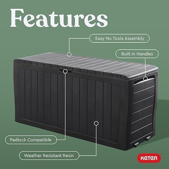 keter marvel plus 71 gallon resin deck box organization and storage for patio furniture outdoor cushions, throw pillows, garden tools and pool toys, dark grey keter marvel plus 71 gallon resin deck box organization and storage for patio furniture outdoor cushions, throw pillows, garden tools and pool toys, dark grey