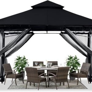 abccanopy gazebos for patios 10x12 outdoor steel frame gazebo with mosquito netting for lawn backyard garden deck (black)