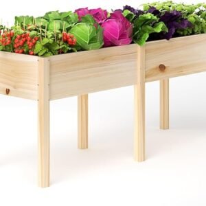 mixc 72”l x 23”w raised garden bed outdoors with legs, elevated reinforced wooden large planter box for backyard, patio, balcony w/divider panel, 6 legs, 300lb capacity