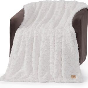 ugg adalee faux fur throw blanket for couch, cozy soft blanket for bed or chair, giftable fluffy throw, machine washable, luxury spring home decor, 50 inch x 70 inch, natural white