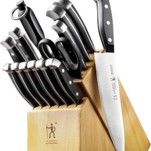 henckels statement premium quality 15 piece set with block, natural, razor sharp, german engineered informed by 100+ years of mastery, lightweight and strong, dishwasher safe