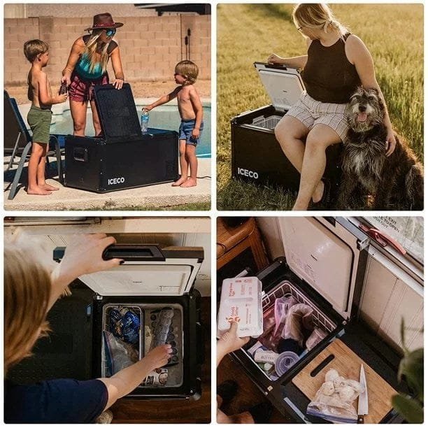iceco vl90 prod 95 quarts(90l) dual zone portable refrigerator, multi directional lid, 12 volt refrigerator home & car use iceco vl90 prod 95 quarts(90l) dual zone portable refrigerator, multi directional lid, 12 volt refrigerator home & car use