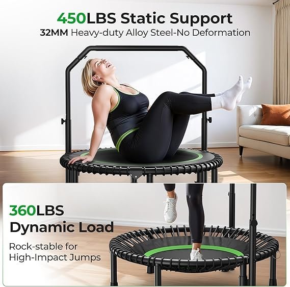 bcan bt2 450/550lbs mini rebounder trampoline for adults with bar, fitness trampoline with bungees, adjustable handle, stable & quiet, indoor outdoor, whole body workout & relaxation at home 40in/48in bcan bt2 450/550lbs mini rebounder trampoline for adults with bar, fitness trampoline with bungees, adjustable handle, stable & quiet, indoor outdoor, whole body workout & relaxation at home 40in/48in
