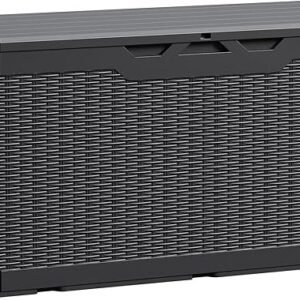 devoko 100 gallon waterproof large resin deck box indoor outdoor lockable storage container for patio furniture cushions garden tools (100 gallon, black)