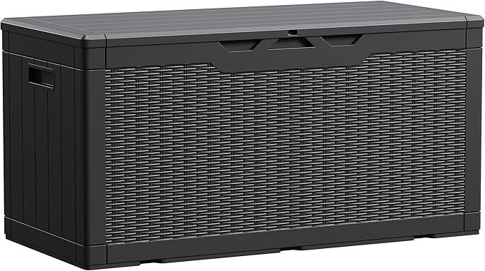devoko 100 gallon waterproof large resin deck box indoor outdoor lockable storage container for patio furniture cushions garden tools (100 gallon, black) devoko 100 gallon waterproof large resin deck box indoor outdoor lockable storage container for patio furniture cushions garden tools (100 gallon, black)