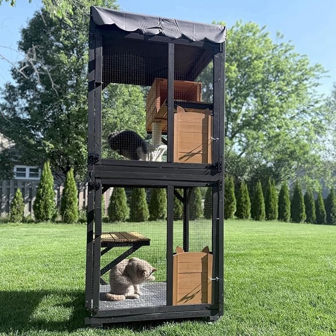 aivituvin cat house window catio outdoor cat enclosure mobile kitty shelter on wheels pet cage with resting box,hammocks,waterproof cover aivituvin cat house window catio outdoor cat enclosure mobile kitty shelter on wheels pet cage with resting box,hammocks,waterproof cover