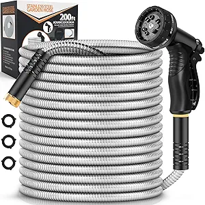 garden hose metal 200ft, stainless steel heavy duty water hose with 10 function nozzle, no kink, tough & flexible, sturdy and lightweight, rust proof for yard, outdoor, rv garden hose metal 200ft, stainless steel heavy duty water hose with 10 function nozzle, no kink, tough & flexible, sturdy and lightweight, rust proof for yard, outdoor, rv