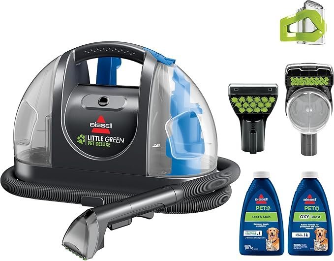 bissell little green pet deluxe portable carpet cleaner and car/auto detailer, 3353, gray/blue bissell little green pet deluxe portable carpet cleaner and car/auto detailer, 3353, gray/blue
