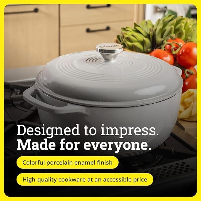 lodge essential enamel cast iron dutch oven perfect for bread baking, braising, marinating & slow cooking features moisture sealing lid & dual handles kitchen essentials 6 quarts oyster white lodge essential enamel cast iron dutch oven perfect for bread baking, braising, marinating & slow cooking features moisture sealing lid & dual handles kitchen essentials 6 quarts oyster white