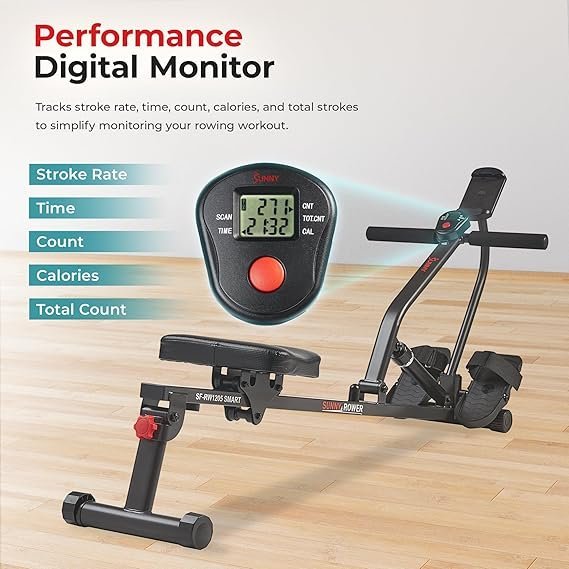 sunny health & fitness compact adjustable rowing machine with 12 levels of resistance for complete body workouts and optional free sunnyfit app enhanced connectivity sunny health & fitness compact adjustable rowing machine with 12 levels of resistance for complete body workouts and optional free sunnyfit app enhanced connectivity