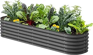 vego garden raised garden bed kits, 17" tall 9 in 1 8ft x 2ft metal raised planter bed for vegetables flowers ground planter box modern gray