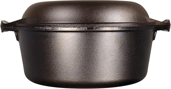 lodge cast iron double dutch oven pre seasoned 2 in 1 cast iron cookware pot & skillet combo even heat retention oven safe, versatile pot 5 quart lodge cast iron double dutch oven pre seasoned 2 in 1 cast iron cookware pot & skillet combo even heat retention oven safe, versatile pot 5 quart