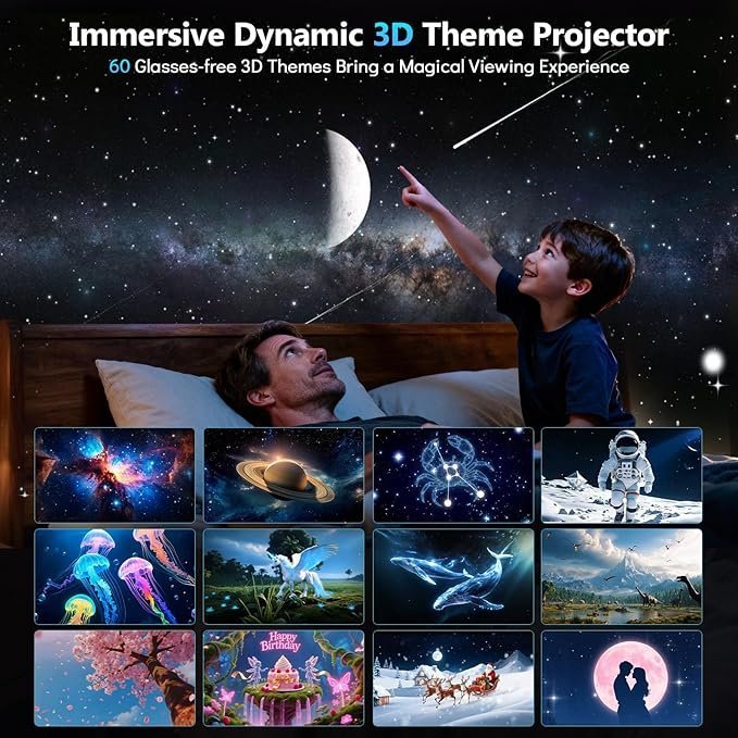 rossetta 3d projector, 60 themes hd 3d galaxy projector with bluetooth speaker & remote, 1h/2h timer, night light for bedroom, home decor, party, birthday & christmas gifts for adults, girls, boys rossetta 3d projector, 60 themes hd 3d galaxy projector with bluetooth speaker & remote, 1h/2h timer, night light for bedroom, home decor, party, birthday & christmas gifts for adults, girls, boys