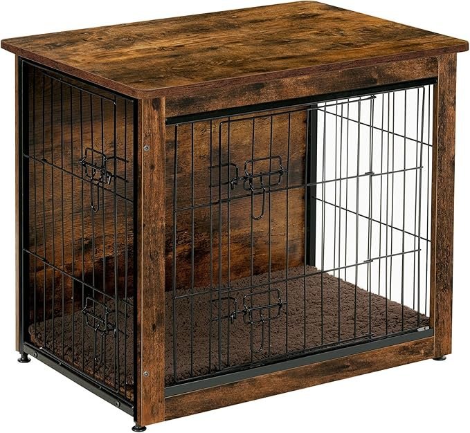 dwanton dog crate furniture with cushion, wooden kennel table with double doors, indoor dog house, small/medium/large/extra large size, 27.2" l, rustic brown dwanton dog crate furniture with cushion, wooden kennel table with double doors, indoor dog house, small/medium/large/extra large size, 27.2" l, rustic brown
