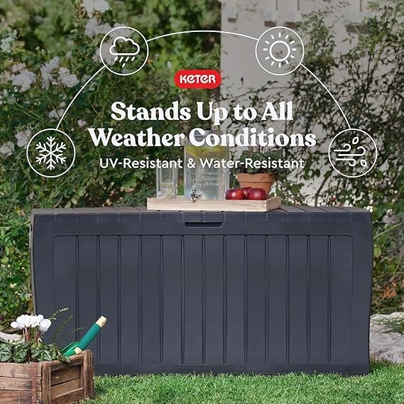 keter marvel plus 71 gallon resin deck box organization and storage for patio furniture outdoor cushions, throw pillows, garden tools and pool toys, dark grey keter marvel plus 71 gallon resin deck box organization and storage for patio furniture outdoor cushions, throw pillows, garden tools and pool toys, dark grey